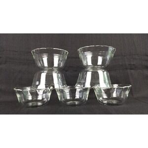 Vintage‎ PYREX Custard Cups Clear Glass 3 Ring Scallop Rim 6oz / 175ML Set of 7